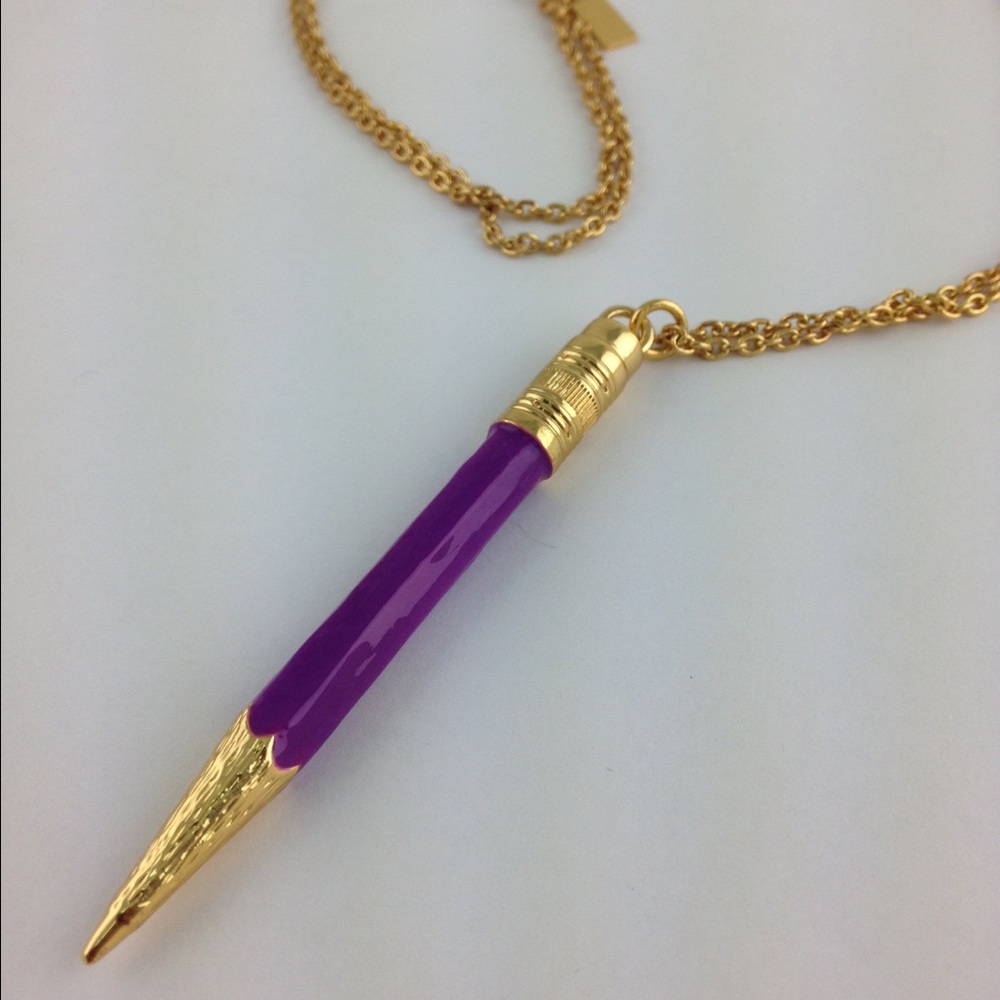 NWT Kate Spade “Doodles” Purple and Gold Pencil Pendant Necklace - RARE!